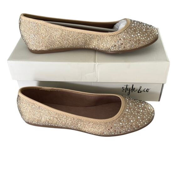 NWT Style & Co 9M Gold Metallic Embellished Ballet Flat Evening Party - Picture 1 of 7